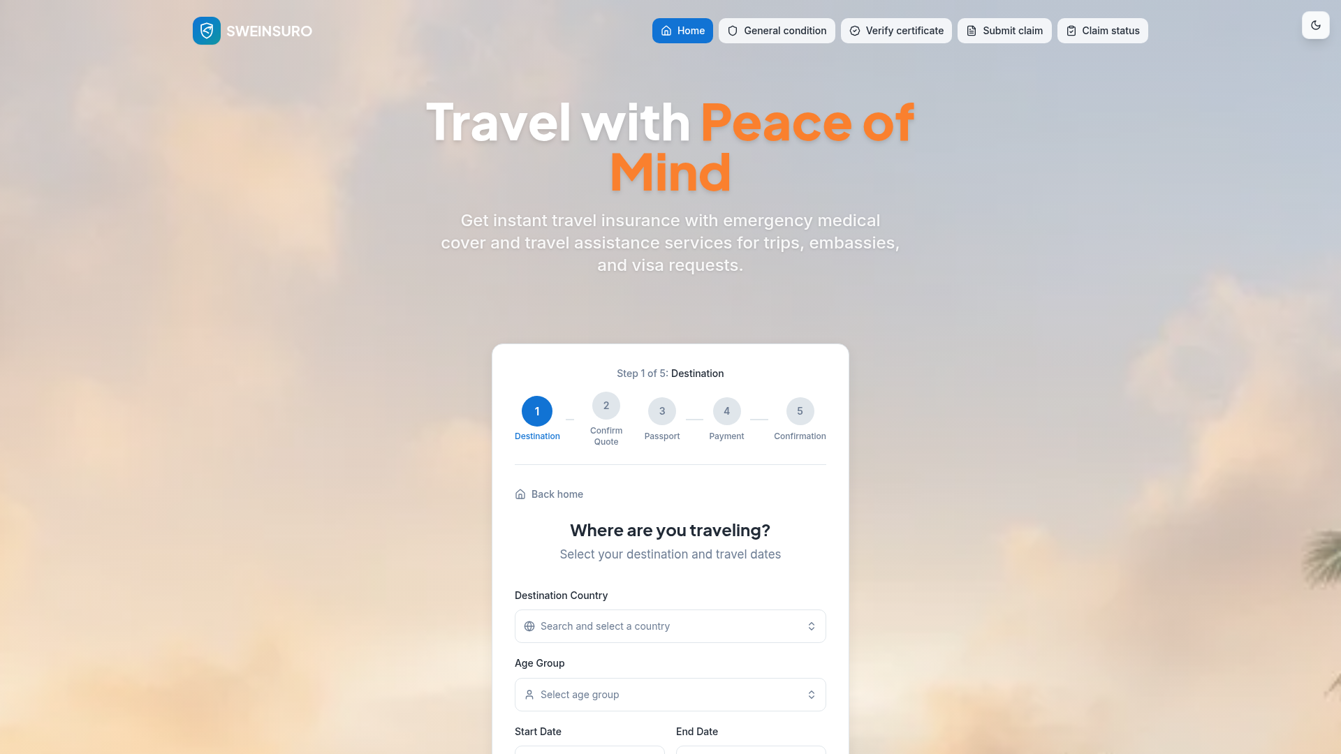 Travel Easy Insurance website preview